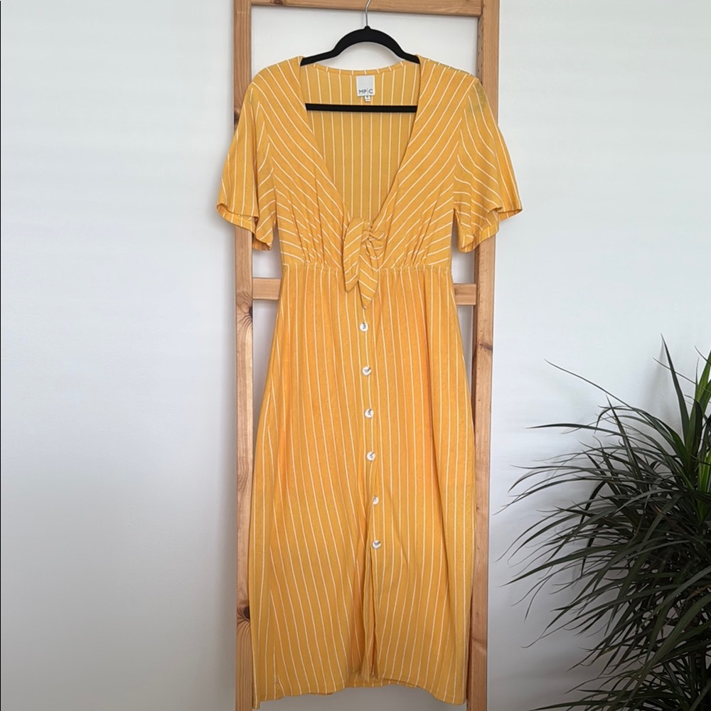 Yellow Striped Midi Dress